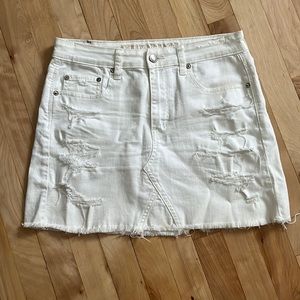 white distressed denim skirt